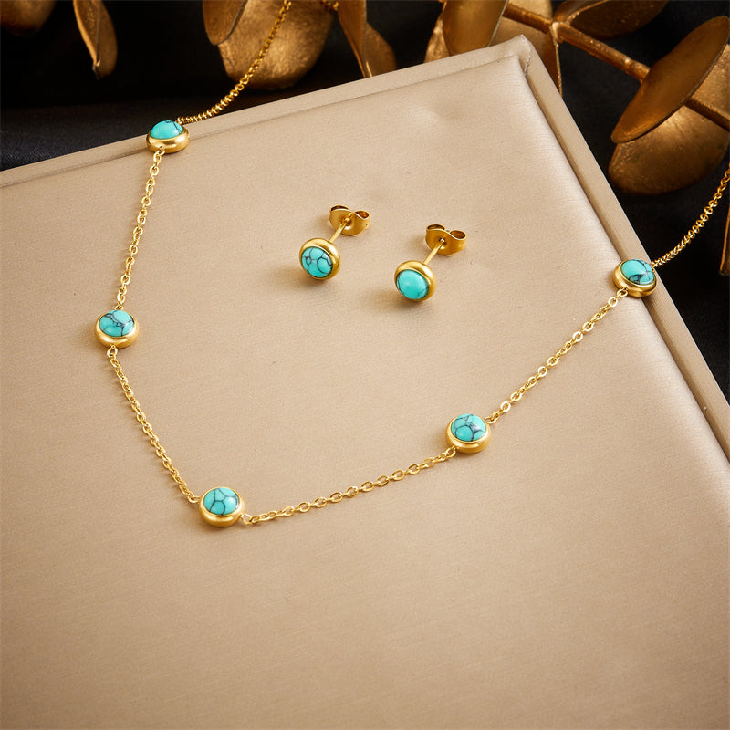 Vintage Steel Turquoise Jewelry Set