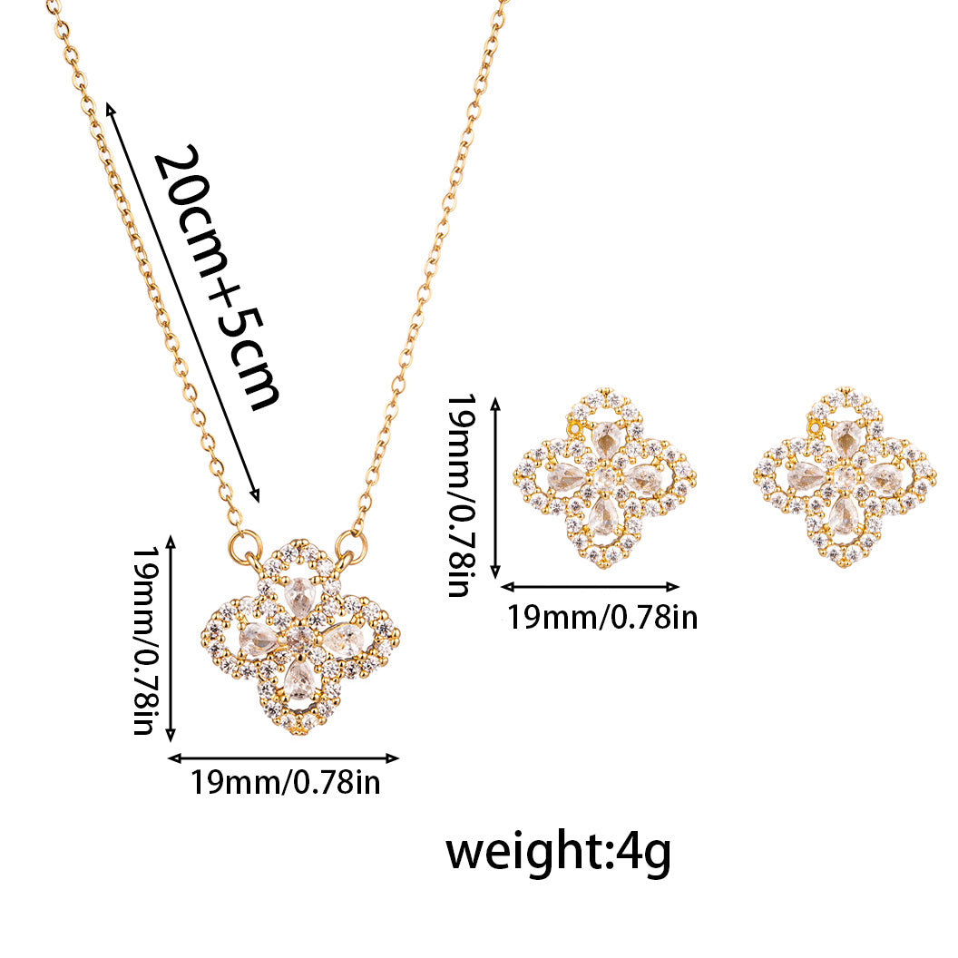 Vintage Four Leaf Clover Necklace & Earrings Set