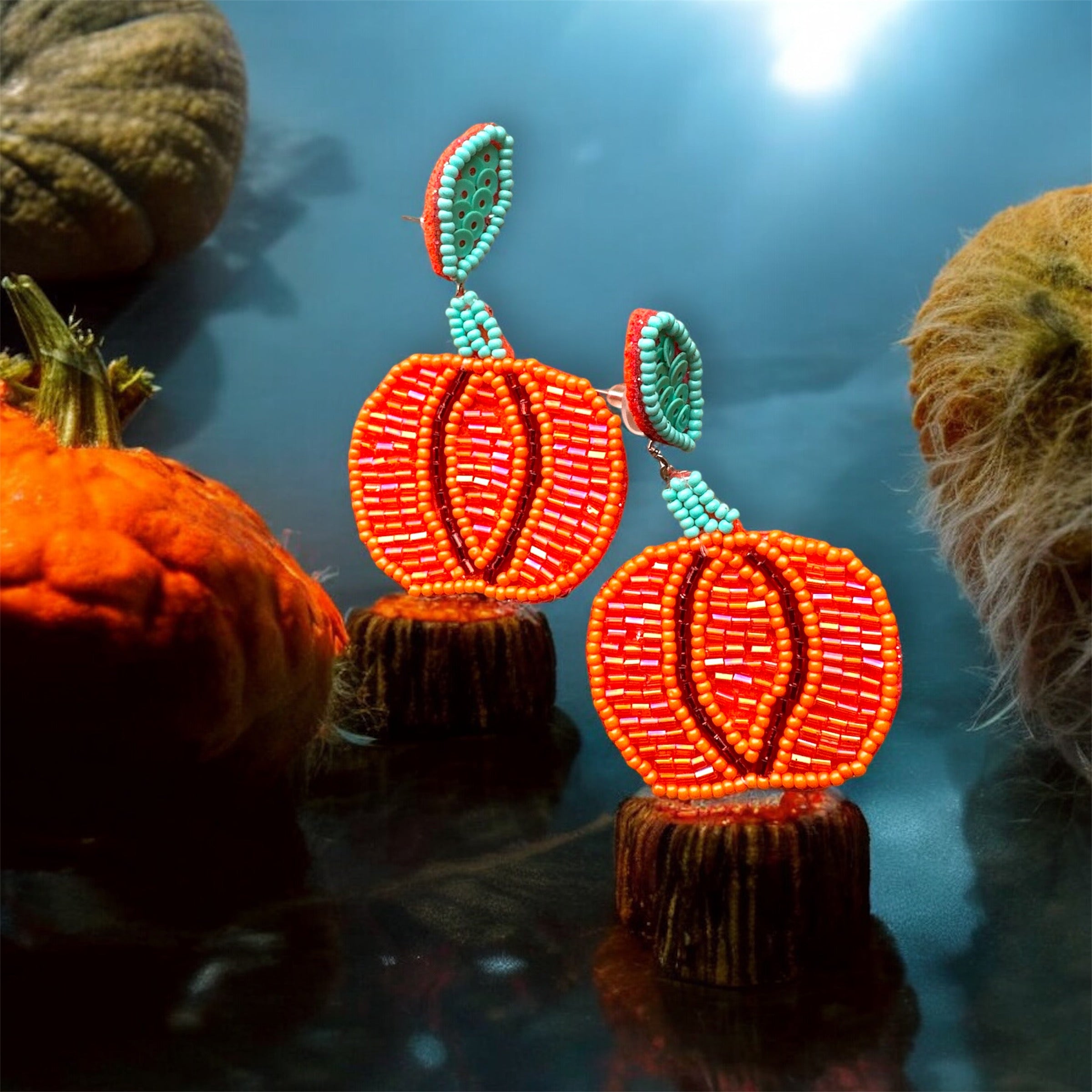 Pumpkin & Ghost  Beaded Drop Earrings