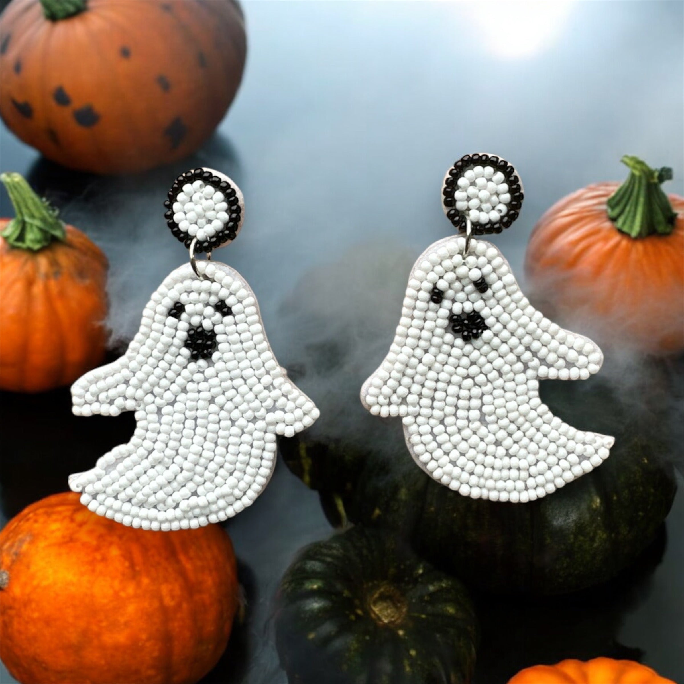 Pumpkin & Ghost  Beaded Drop Earrings