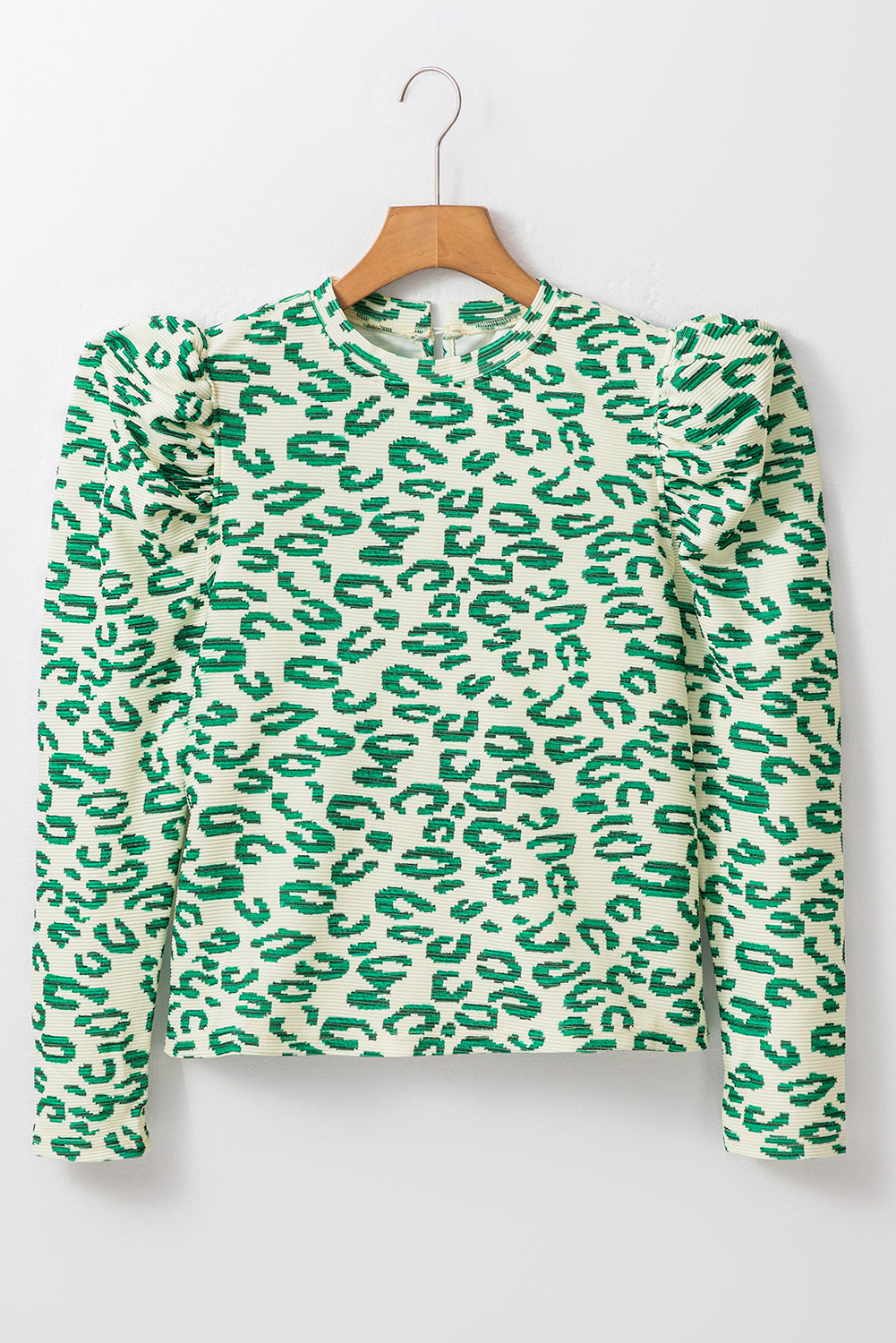 Liliana's Green Leopard Print Mock Neck Puff Sleeve Top