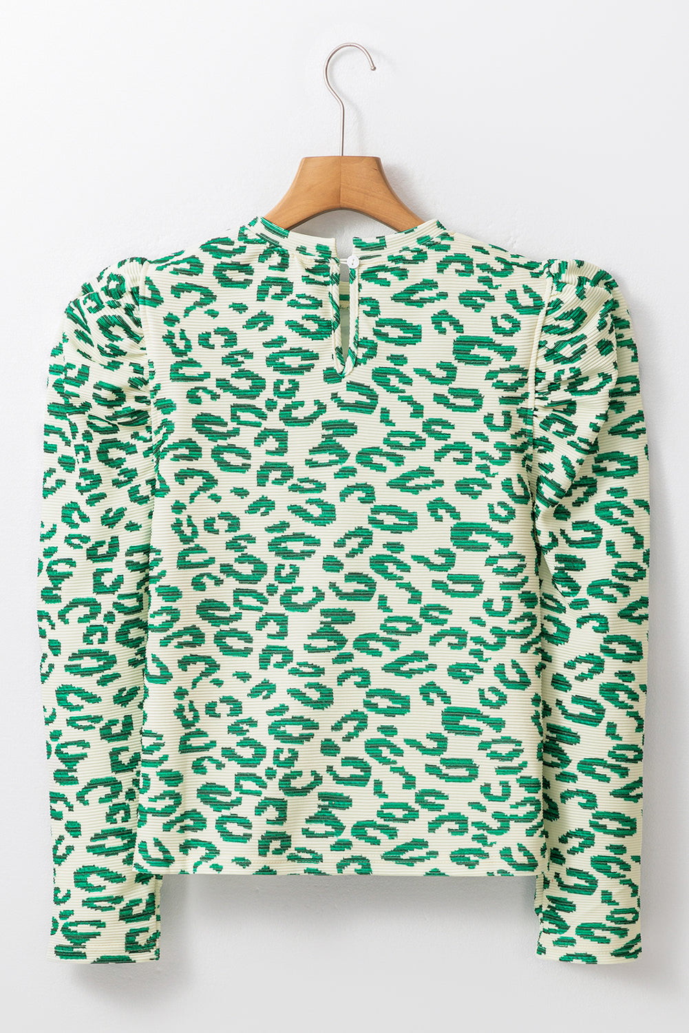 Liliana's Green Leopard Print Mock Neck Puff Sleeve Top