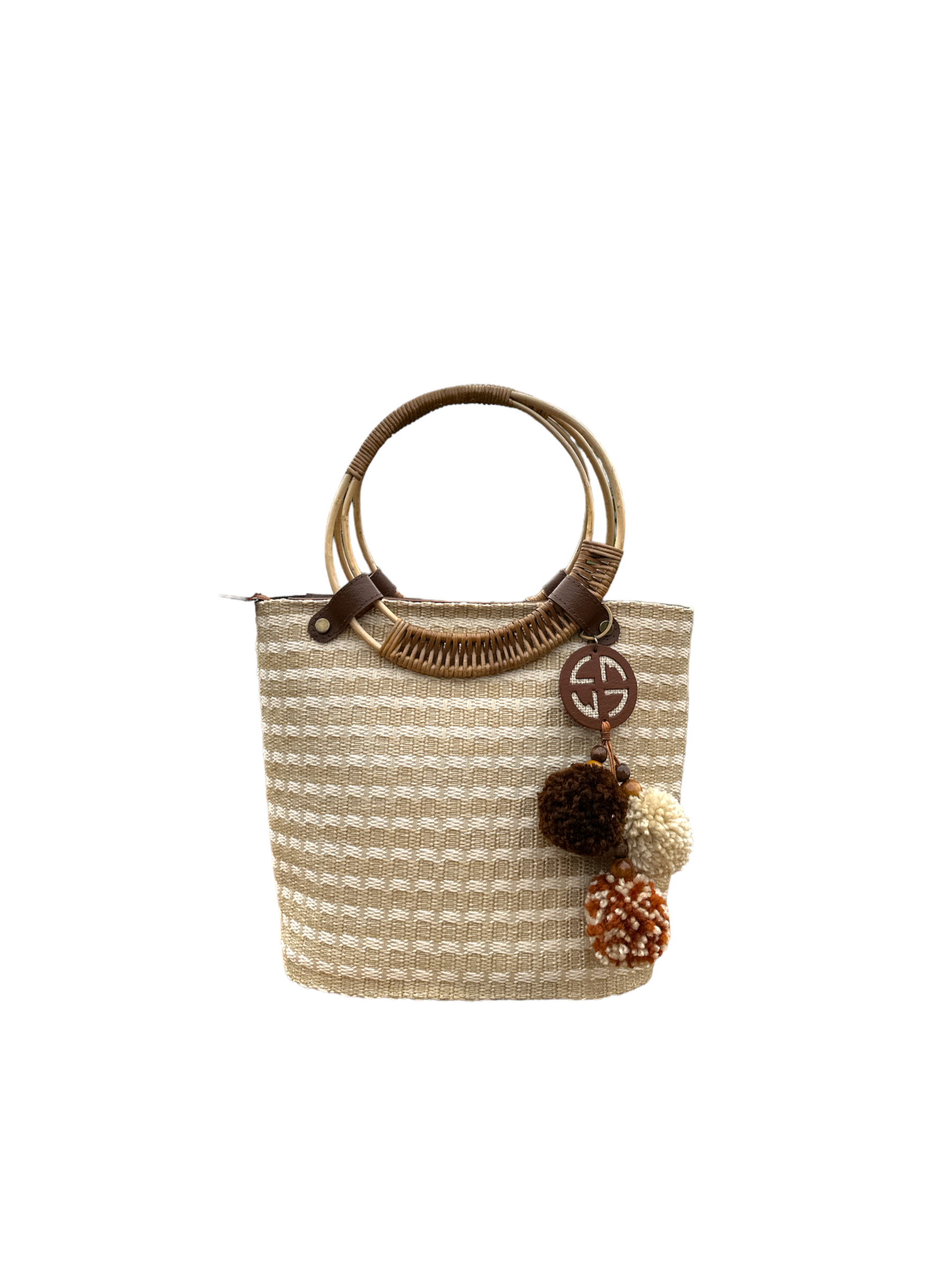 Light Brown Round wooden Handle Handbag!