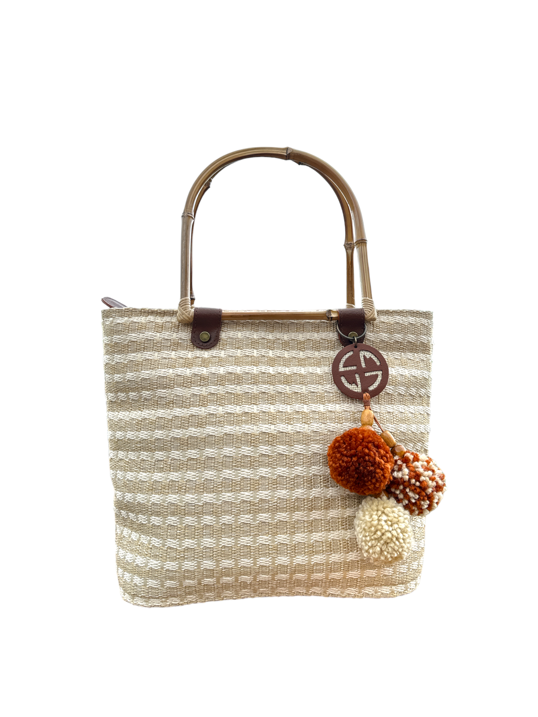 Light Brown Bamboo Pom Poms Purse!